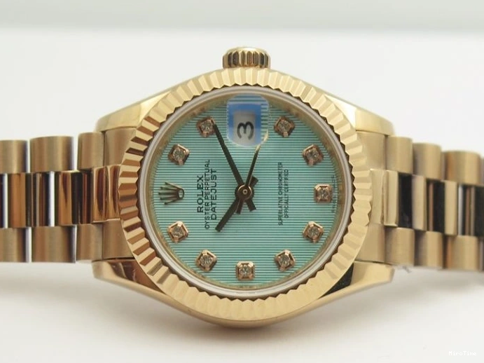 MiroTime 0210 Flexible DateJust 28mm RG BP Maker Best Edition Ice Blue Diam Dial Fluted Bezel On RG Bracelet ETA 3444